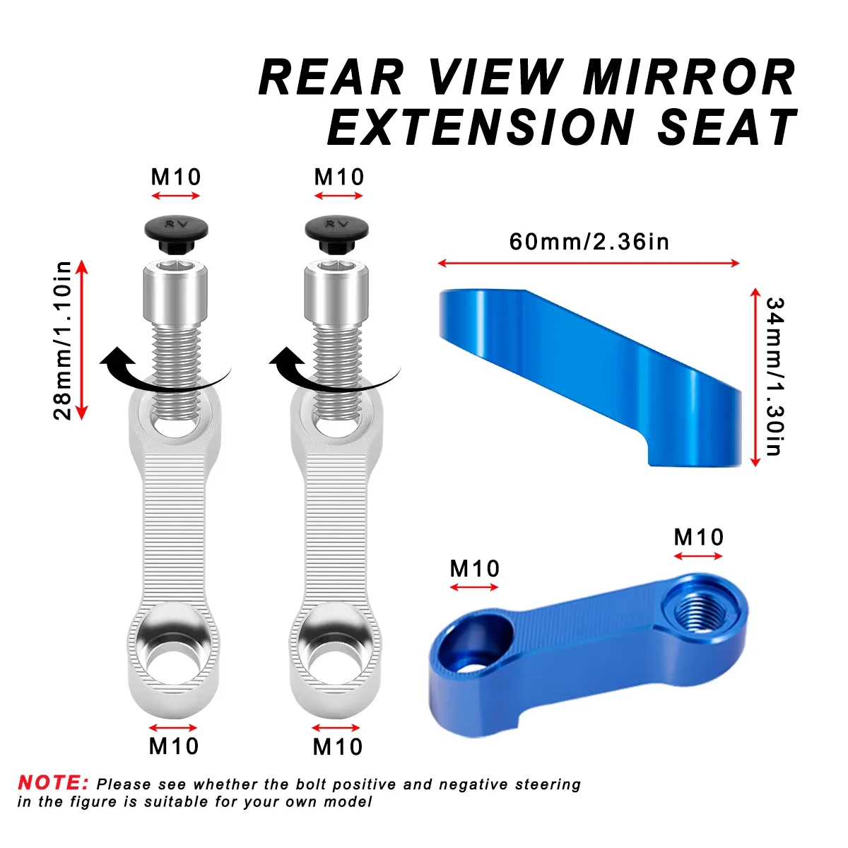 Motorcycle Mirrors Rearview Extension Riser Extend Adapter Mirror Extender Adapters Riser Supplies Rear View Mirrors Extend Base