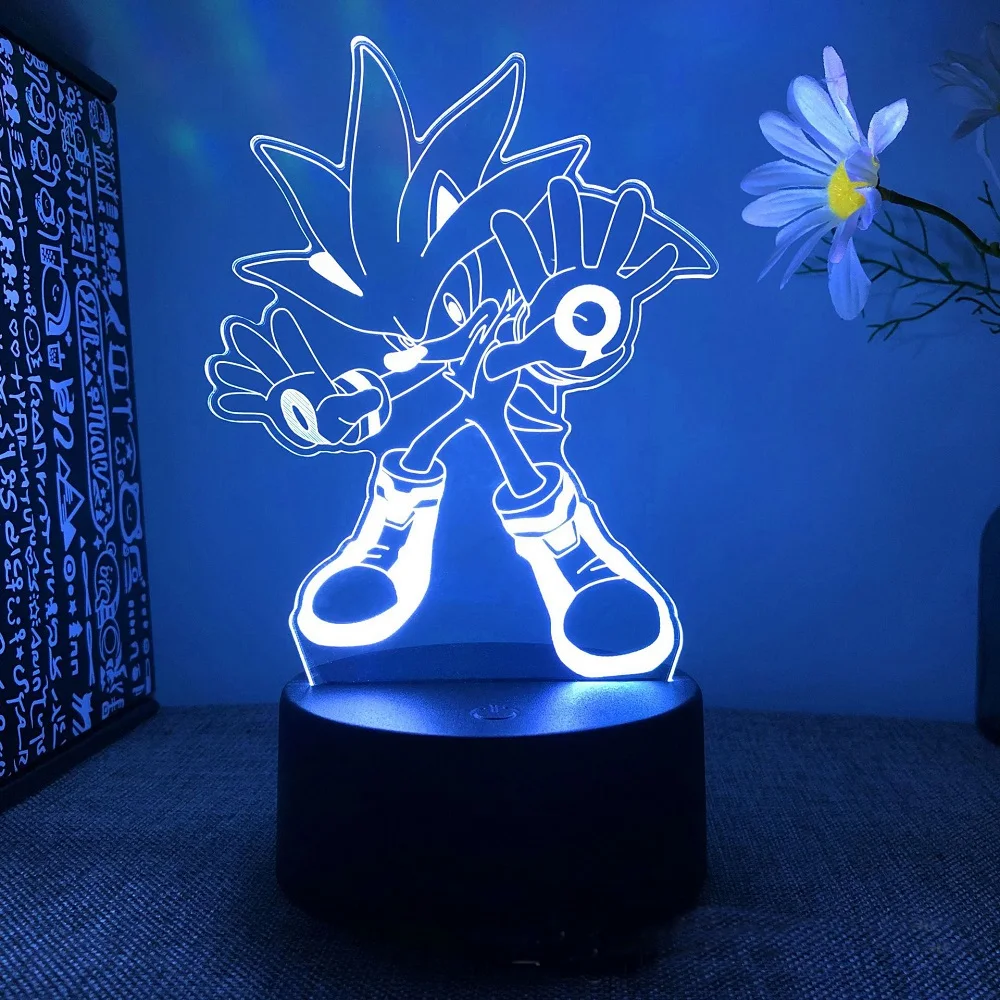 16-color sonic doll model 3D night light LED color changing dimmable bedroom decoration table lamp children's birthday gift night lights for adults Night Lights