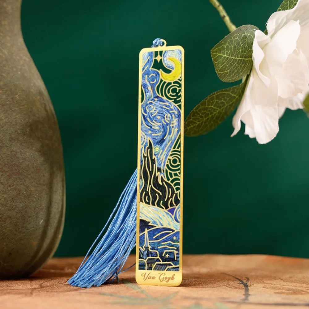Retro Oil Painting Metal Bookmark Tassel Pendant Ruler Reading Book Clip Student Gift School Office Supplies Pagination Mark metal bookmark,bookmark page holder,bookmarks stationery supplies,oil painting bookmark