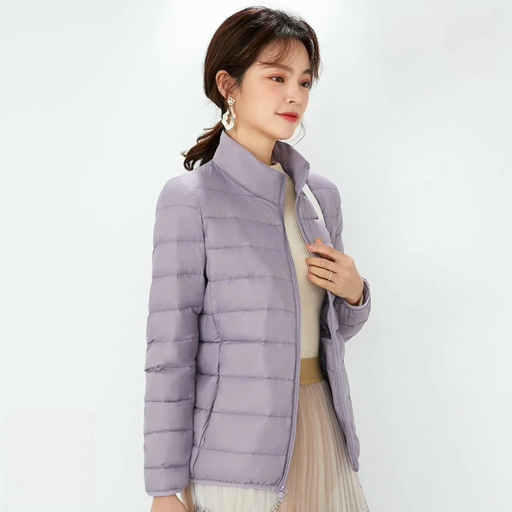 Lightweight Down Jacket Women 2023 Autumn Winter Slim Stand Collar Warm Puffer Jackets 90% White Duck Down Coat Woman Outerwear