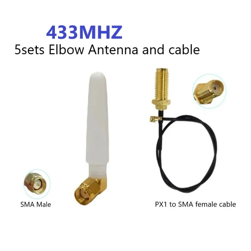 433MHZ 안테나 3dBI 게인 화이트 스트레이트/엘보 헤드 SMA 남성 px1 - SMA 여성 케이블 5개 로라 로라완 433mhz 메쉬스타틱 네트워크
