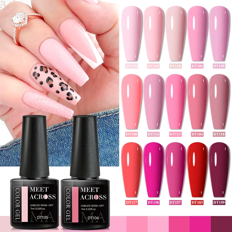 MEET ACROSS 10/12Pcs Gel Nail Polish Set Nude Glitter Nail Gel Semi Permanent Hybrid Varnish Manicure Nail Art Kit Base Top Coat 4