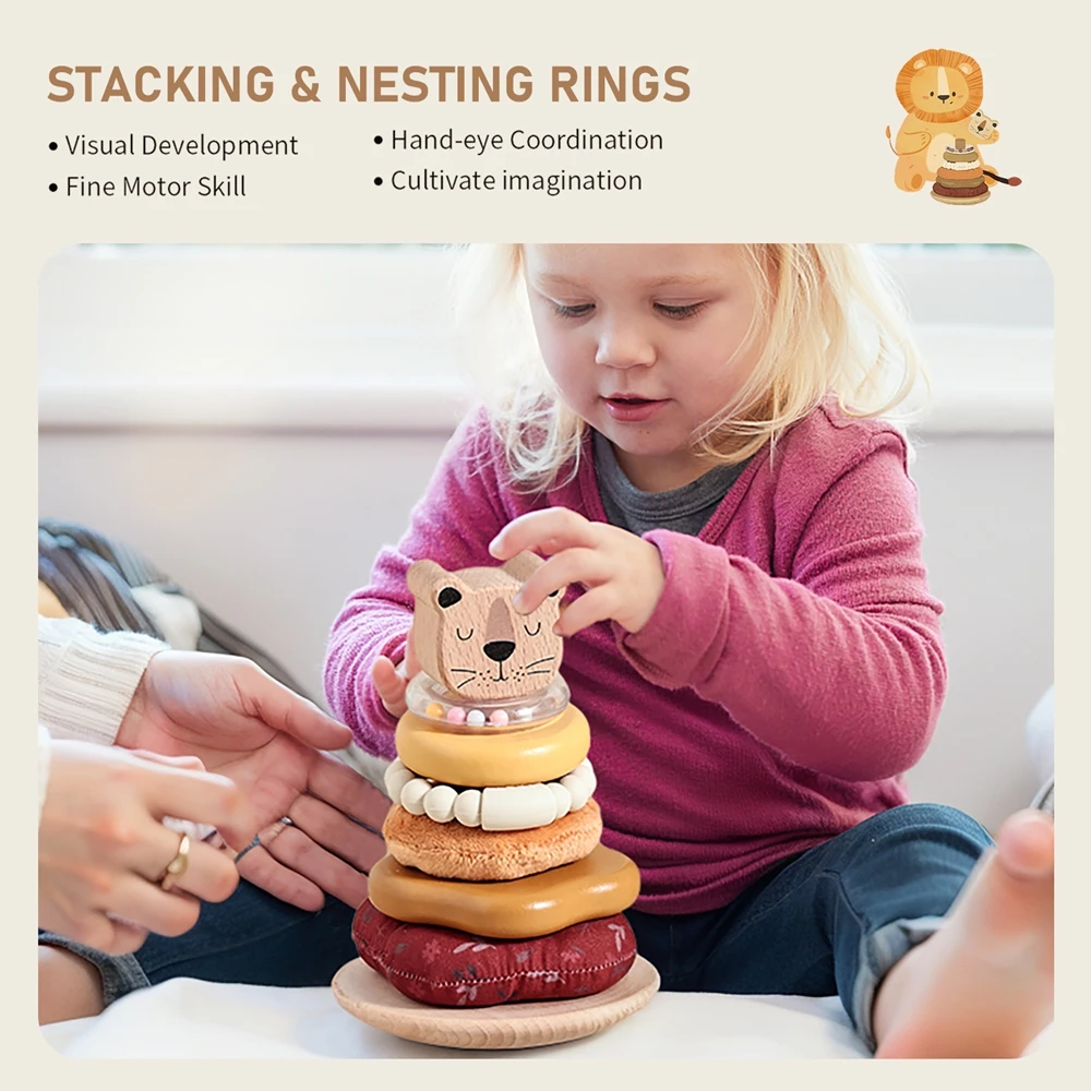 Baby Montessori Stacking Wooden Tower Stacking Puzzle Toys Safety and Environmental Protection Colored Children's Block Toys