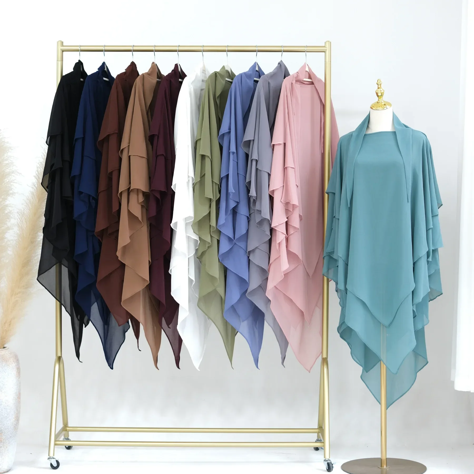 3 Layer Chiffon Long Khimar for Muslim Women Hijab Prayer Jilbab Eid Hijabs Headscarf Shawl Veil Djellaba Niqab Islamic Clothing