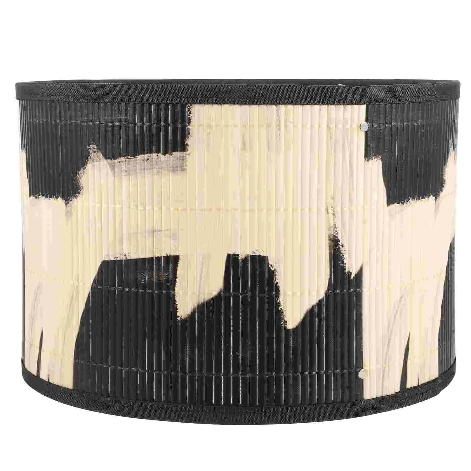 

Bamboo Lamp Cover Printed Abstract Retro Style Folk House Painting Lampshade Vintage Table Light