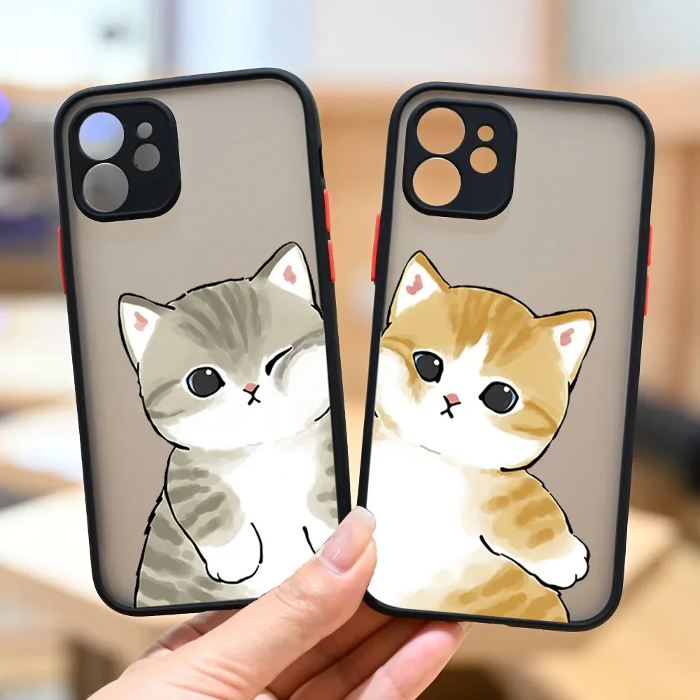 Adorable Cat Couple Cartoon Hard Matte Phone Case Cover
