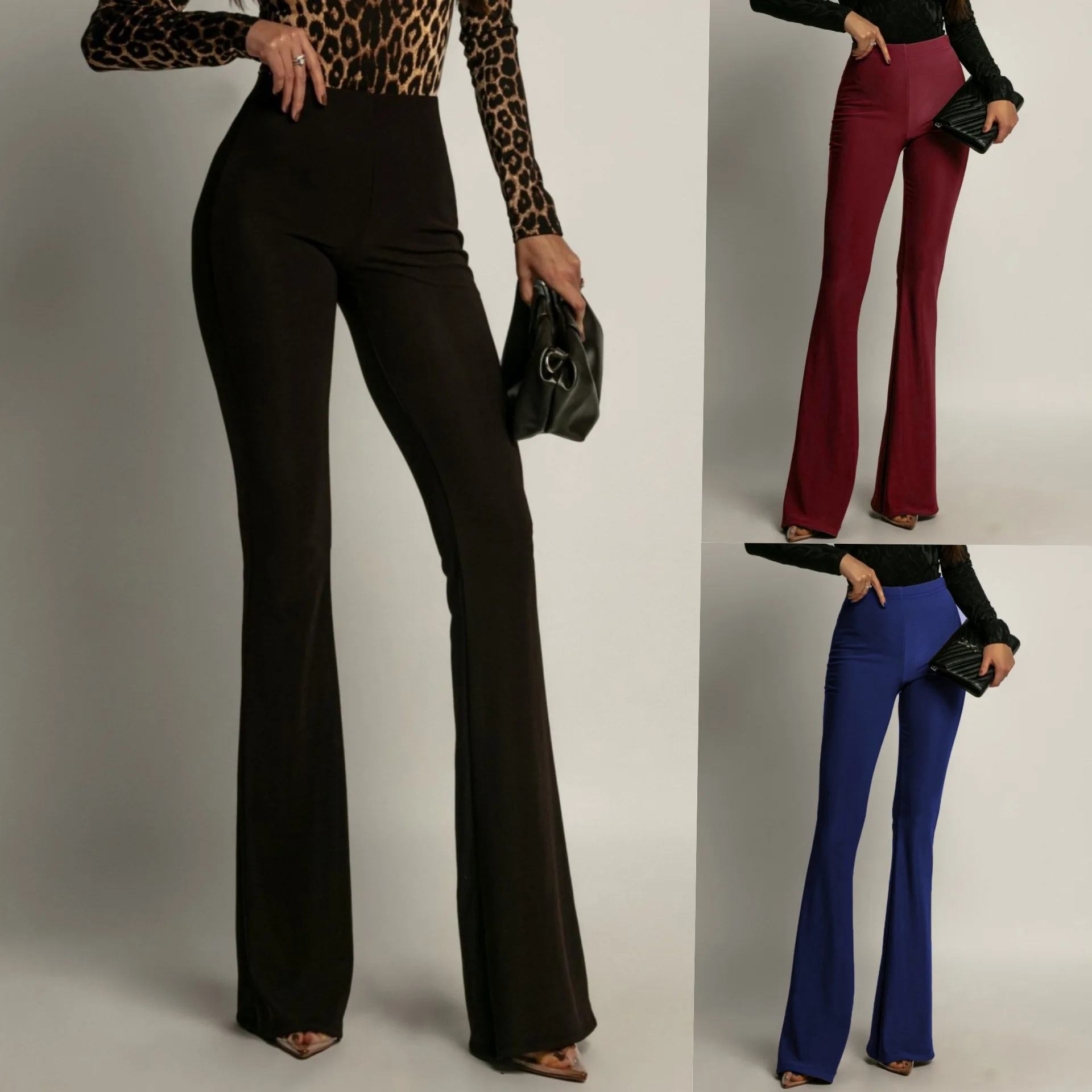 STATEMENT CLOTHING | ﻿SOLID COLOR WIDE LEG PANTS WP-100-EGGPLANT main image 0