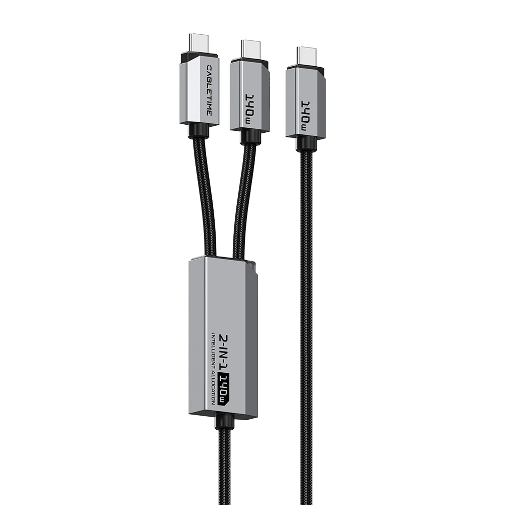 CABLETIME Dual Output USB C Cable - 140W Fast Charging & 480Mbps High-Speed Data Transmission