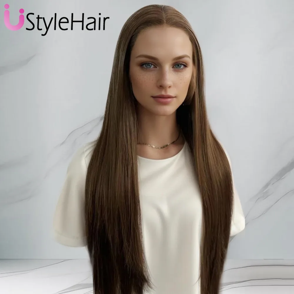 Synthetic wig UStyleHair Brown Wig Lace Front Mix Color Long Silky Straight Synthetic Lace Wig Natural Hairline Daily Use Cosplay Party Wigs