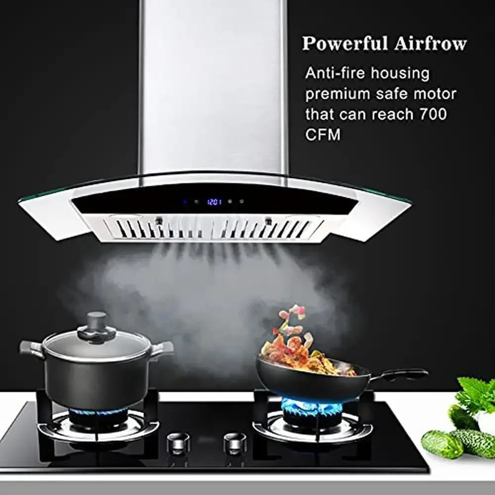 30" Stainless Steel Wall Mount Range Hood with Ducted/Ductless Convertible Duct System 700 CFM Ventilation Baffle Filters Touch