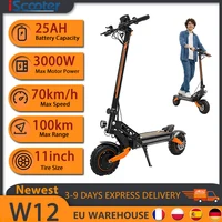 Trottinette électrique tout-terrain iScooter W12 11 pouces, double motorisation, 3000W, 25Ah, autonomie maximale 100 km, vitesse maximale 70 km/h, pliable. 1