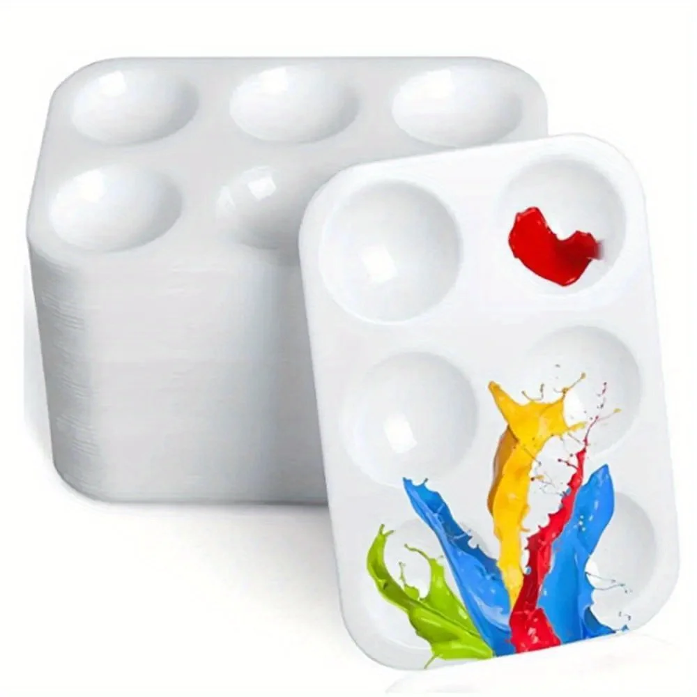 10PCS Paint Palettes 6 Well Rectangular Watercolor Palette Painting Tray, White