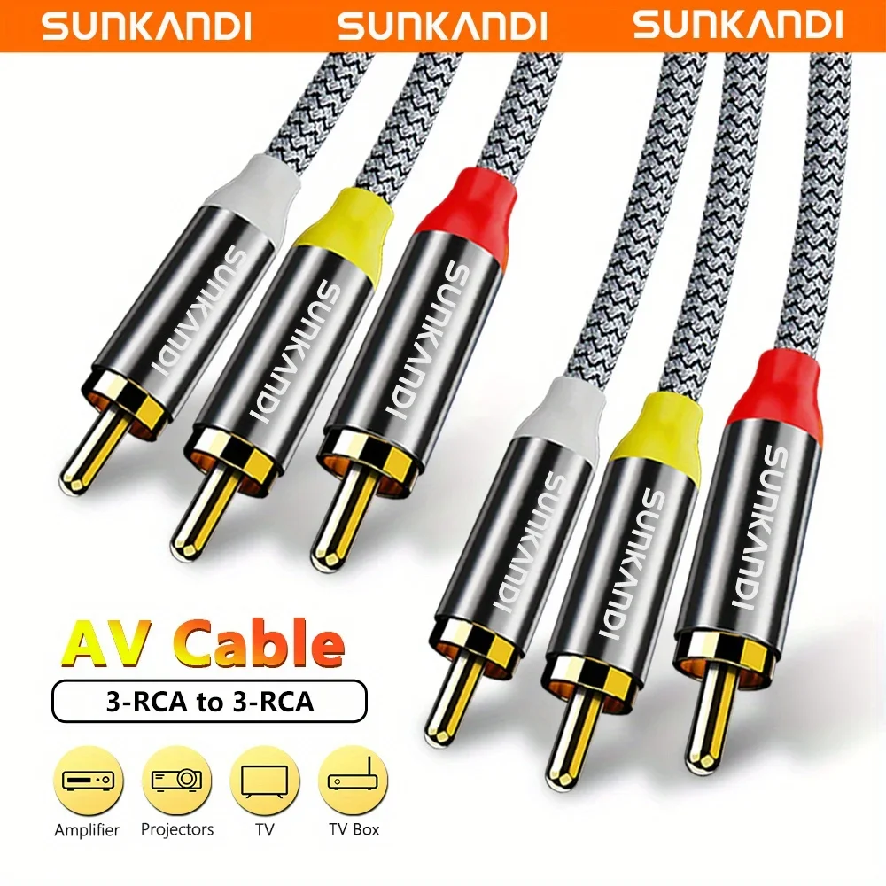 Premium SUNKANDI 24K Gold Plated RCA Audio Video Cable with 3RCA Male Connectors