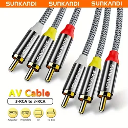 Premium SUNKANDI 24K Gold Plated RCA Audio Video Cable with 3RCA Male Connectors - 3m