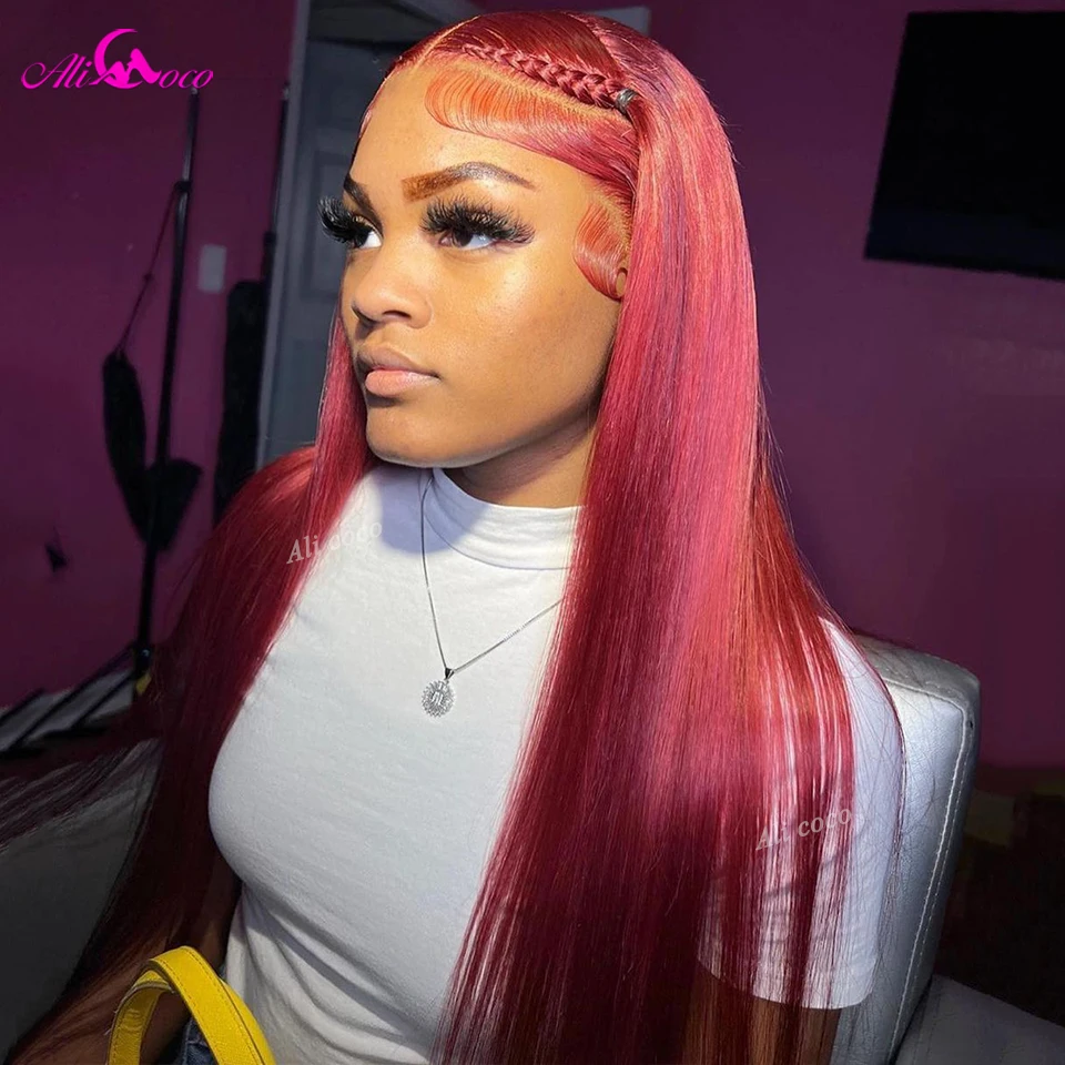5x5 Closure Wig Burgundy Straight Lace Front Wig Colored Red Wig For 5x5-hd-lace-closure-curly-human-hair-wig-on-a-mannequins-model-indian