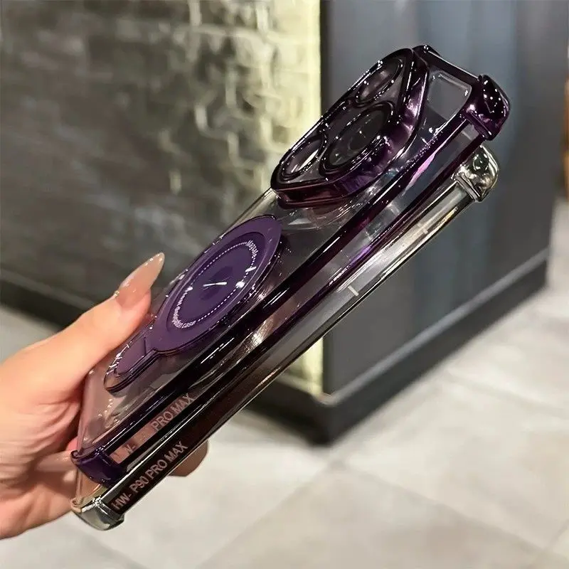 Luxury Transparent TPU Shockproof Case with Stand and Built-in Lens Film