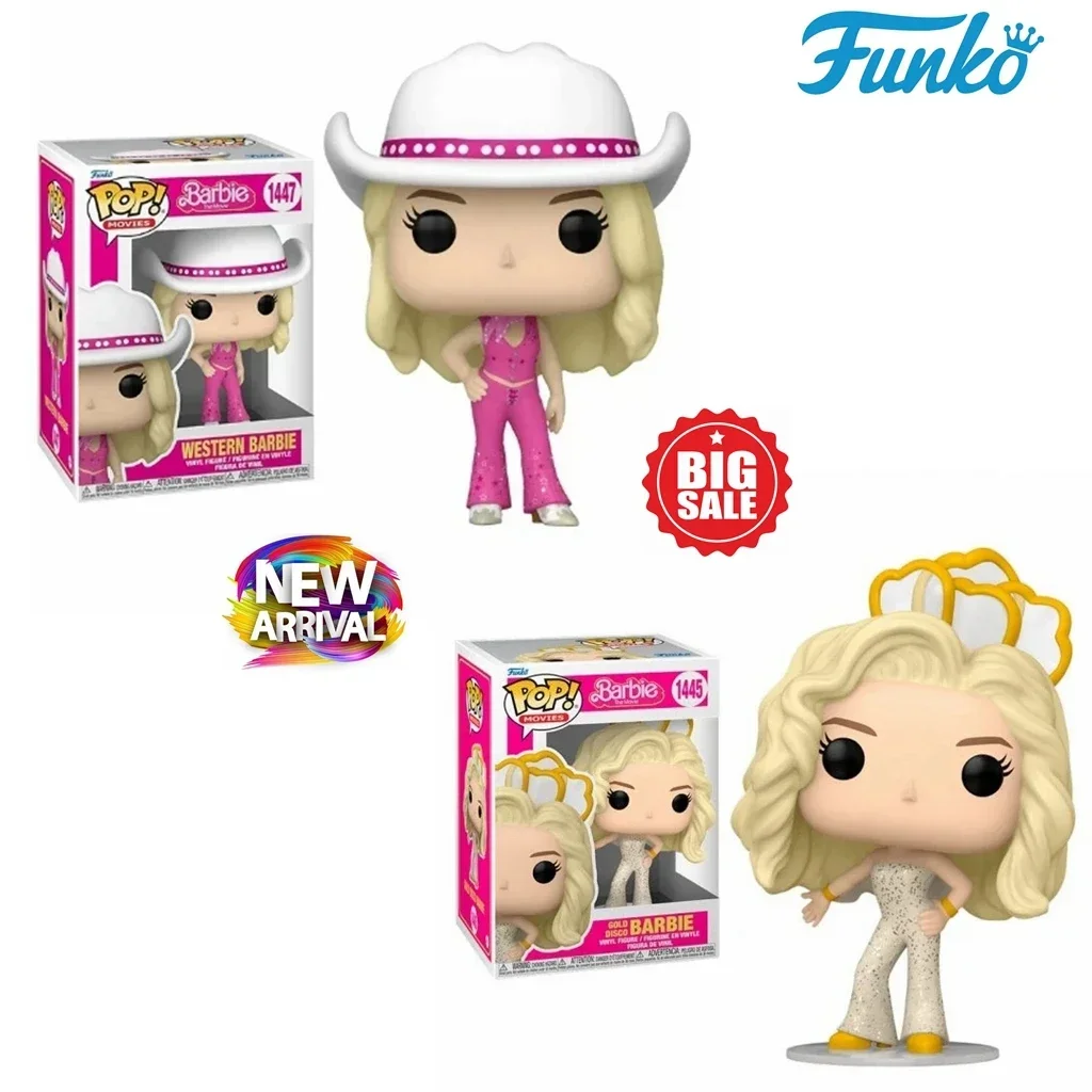 thumbnail image 2 of Funko POP MOVIES Gold Disco Barbie 1445# Western Barbie 1447# Figura de vinilo Colección Modelo Juguetes para niños Regalo de cumpleaños, 2 of 5