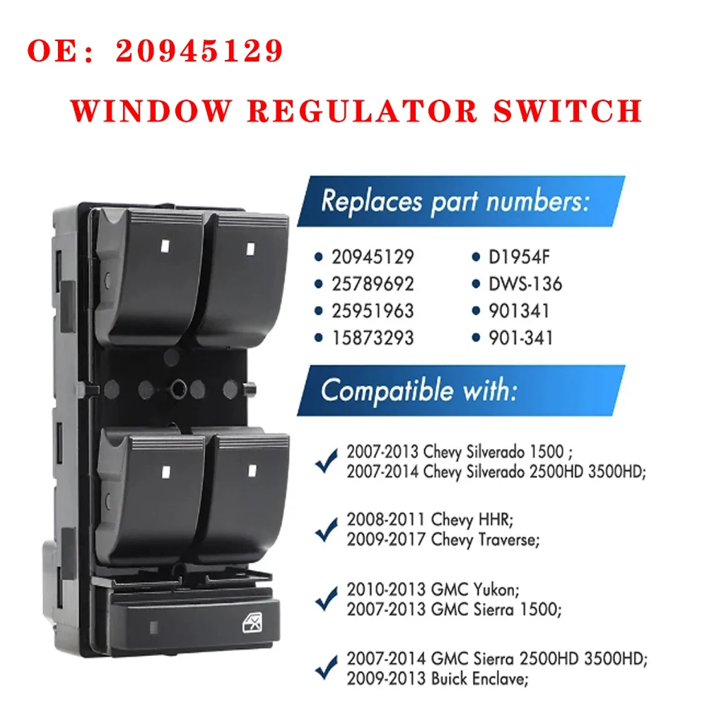 

Window Control Switch Chevrolet Cuitable for 07-14 Car Accessories Window Lift Switch 20945129 for Chevrolet