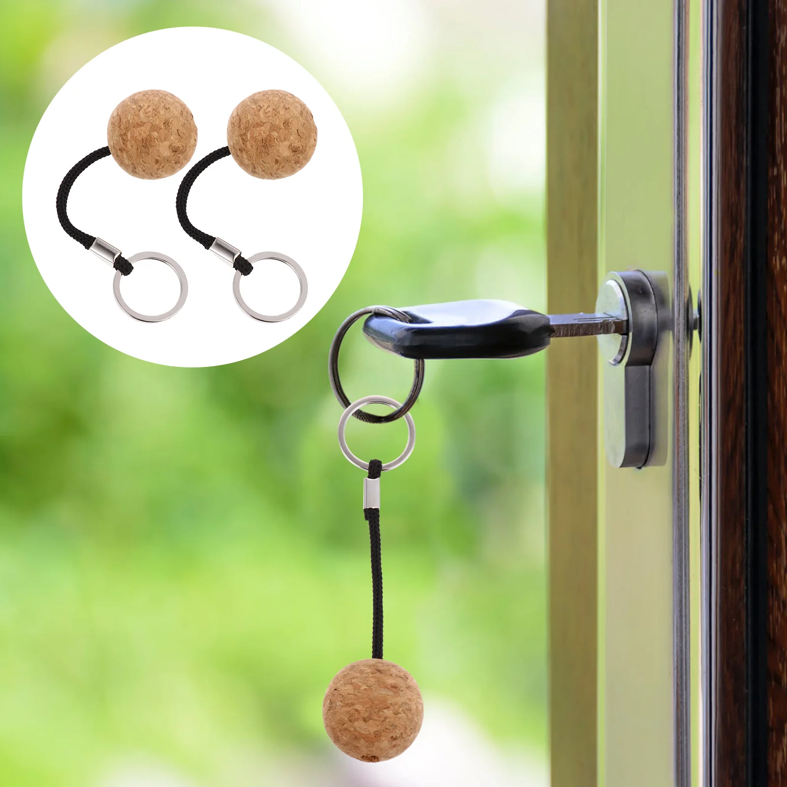 

2 Pcs Rubber Boat Accessories Cork Float Floating Ball Key Chain Floatable Keyring Keychain Fob Wooden Rings Round