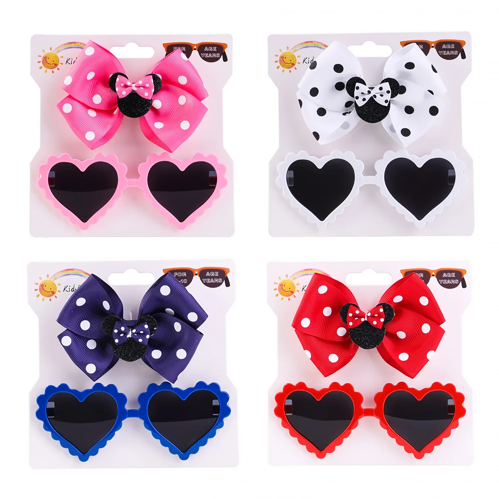 Hair accessories 2Pcs/Set Baby Hairpin Child Cute Bow Heart Shaped Newborn Protective Sun Glasses Girl Seaside Vacation Hair Accessories
