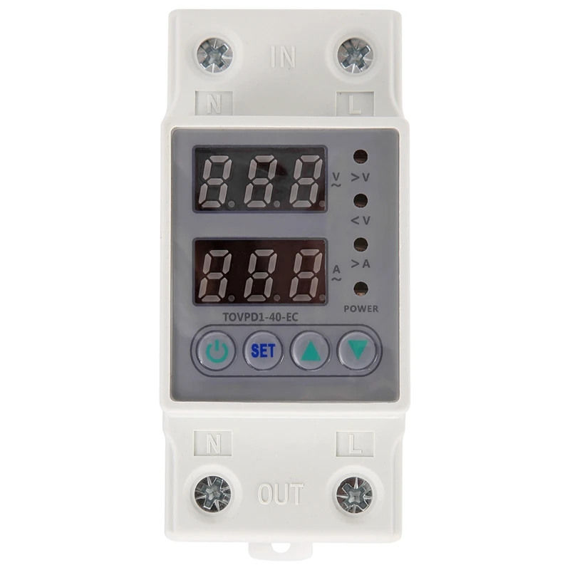 

Din Rail Dual Display Adjustable Over Voltage Current And Under Voltage Protective Device Protector Relay 220V 230V