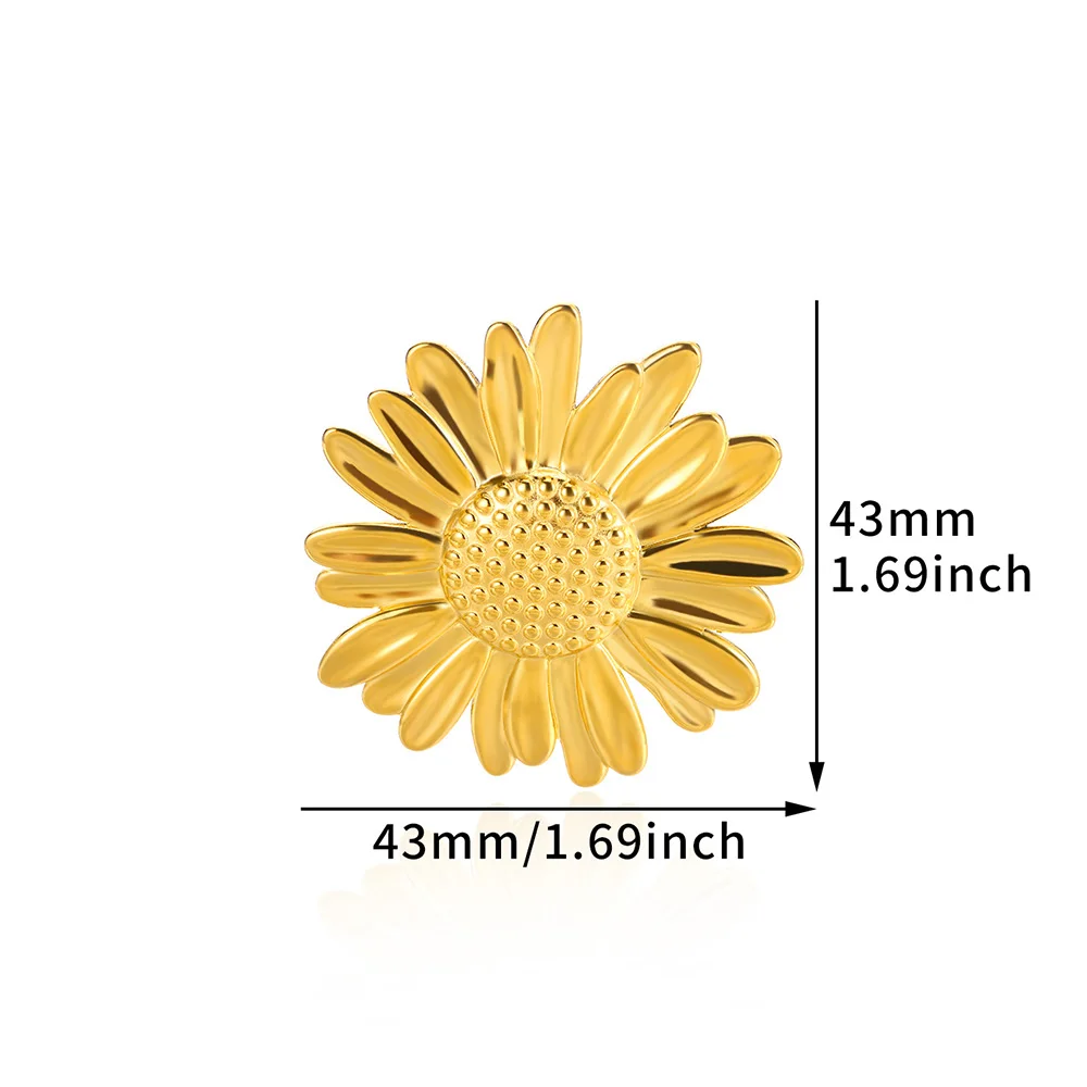Exaggerated Big Sunflower Open Ring Bohemian Jewelry Wedding Gift For Women Stainless Steel