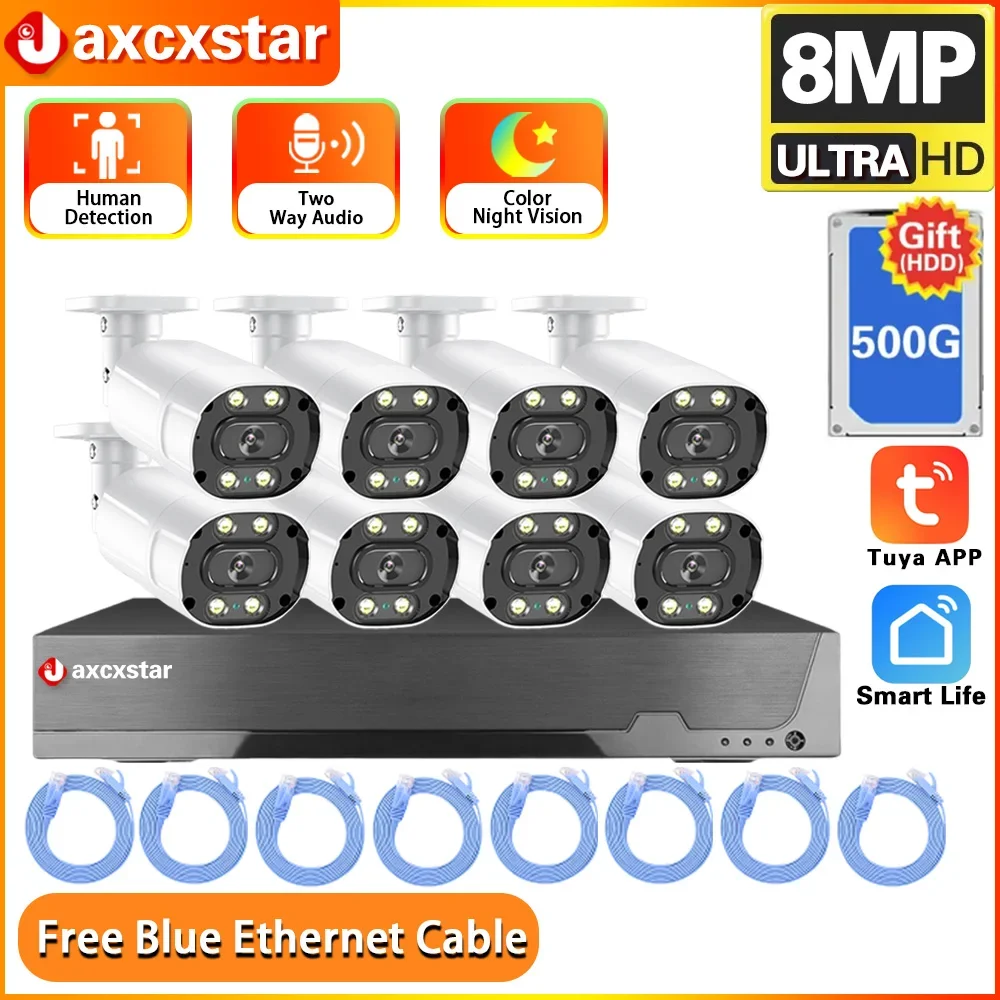 

Сетевой видеорегистратор Tuya POE, 8 каналов, 4K, 8 МП/5 Мп
