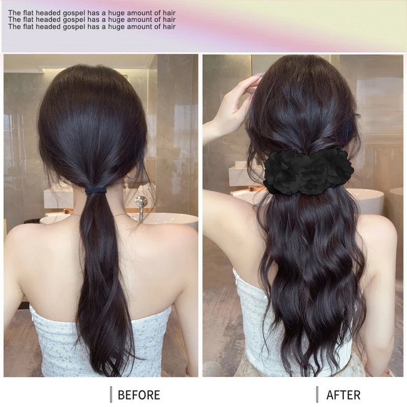 LUPU Synthetic Long Curly Hair Wig with Claw Clip Black Rose Grip Ponytail Holder Fluffy Red Hair Accessory for Women