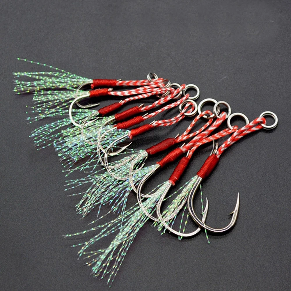 10pcs Fishing Lure Hooks High Carbon Steel Slow Jigging Fishing Cast Jigs  Assist Hook Barbed Jig Bait Hooks Thread Feather Pesca - AliExpress