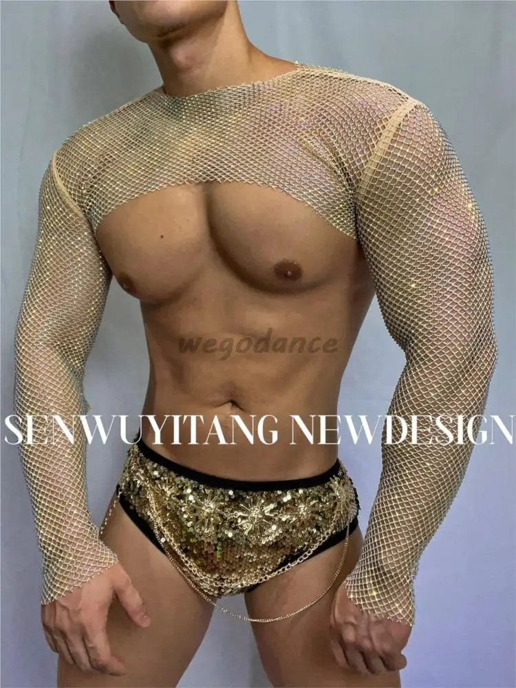 

Bar GOGO Clothing Lead Dance Man DS Performance DJ Sexy Mesh Jazz Muscle Set