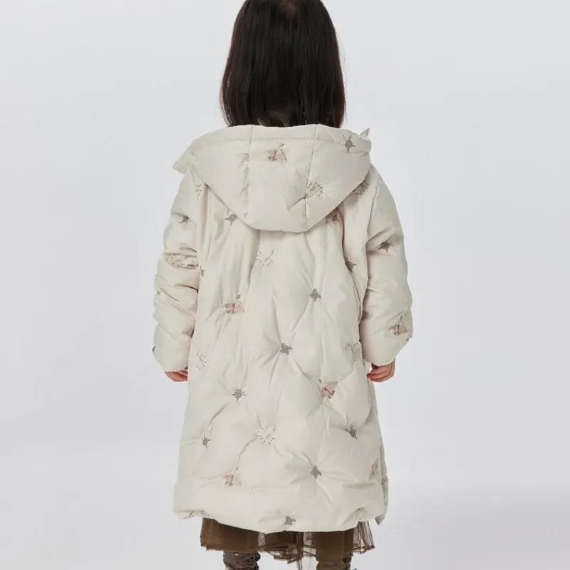 Fashion Baby Boy Girl Cotton Padded Embroidery Long Hooded Jacket Winter Child Coat Warm Outwear Casual Loose Baby Clothes 1-14Y