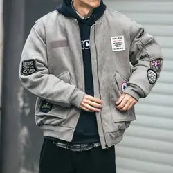 Autumn/winter MA1 Bomber Jacket Thick Cotton-padded Baseball Uniform Gray Parkas Men's Trend Labeling Military Padded Jacket