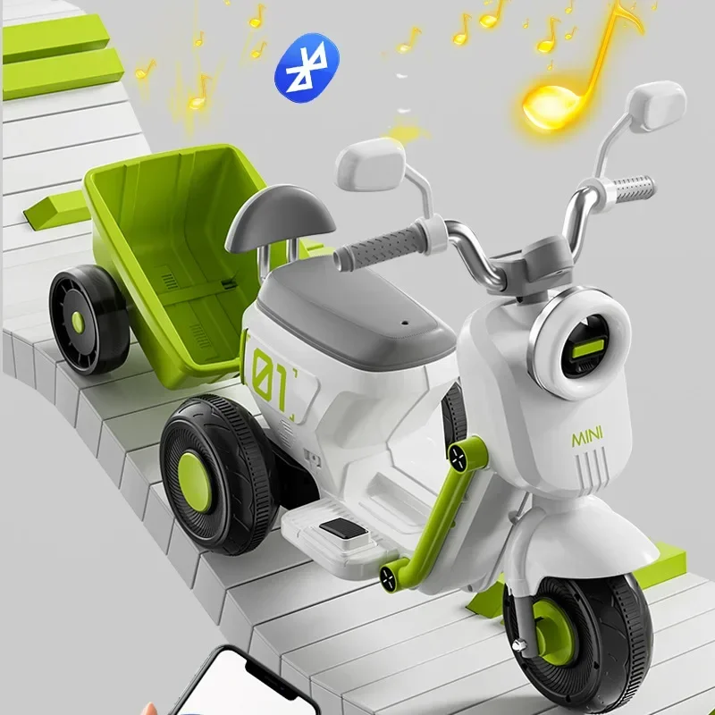 Children Small Electric Motorcycle 2/3/5/6 Three-wheeled with Bucket Boys and Girls Seat Light Music