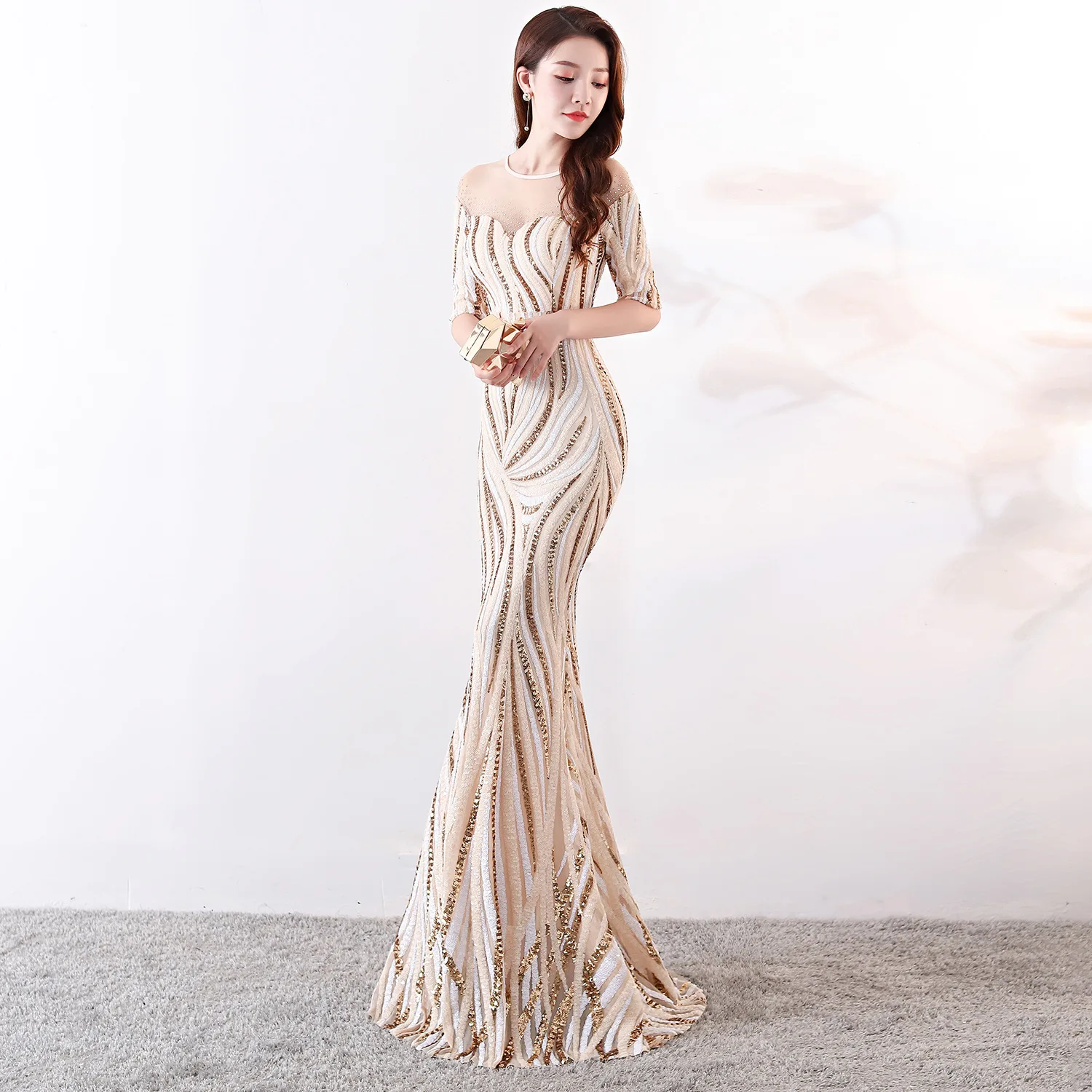 evening gowns for women 2022 Spring Elegant mermaid evening dresses formal prom dresses Half Sleeve evening gown party dresses formal gowns