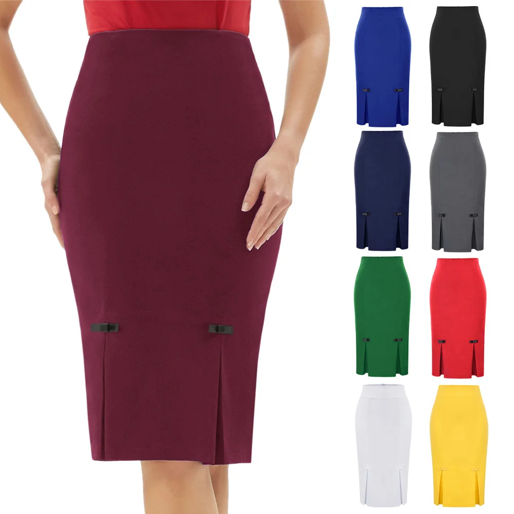 BP Women Sexy Skirts Bow-Knot Decorated Hips Wrapped Bodycon Skirts Summer New 2024 Pencil Skirt OL Style Office Work Wear