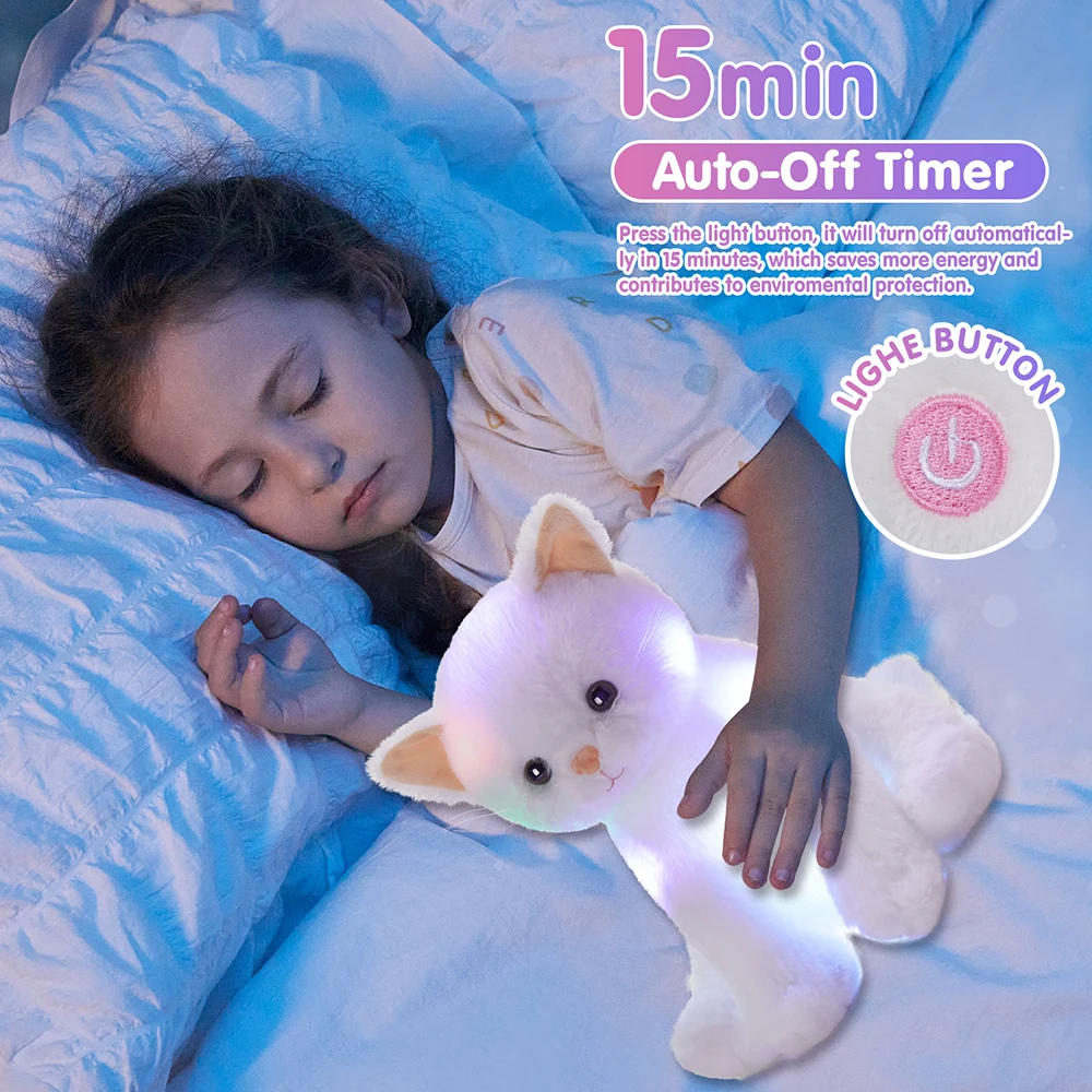 30cm Glowing LED Luminous Stuffed Toy Cat Doll Kawaii Sleeping Throw Pillow for Girls Lullabies White Kitten Plush Animals Toys plush toy