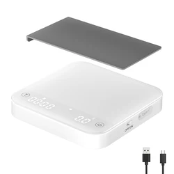 Enhanced Portable Coffee Scale with Precision, Flow Rate & Ratio Modes, Long Battery Life, Tempered Glass Design, White & Black Finish (WHITE)
