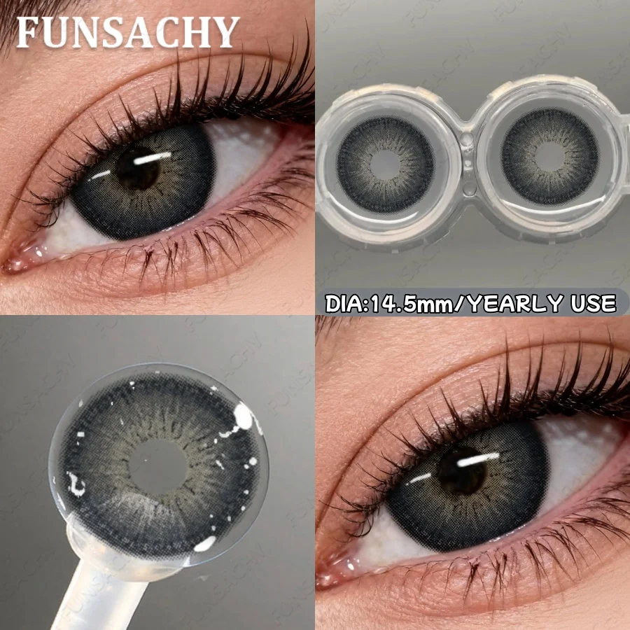 Colored Natural Brown Eye Contacts - Gray Fashion Korean Lens for Big Eyes, Cosmetic Yearly Lenses (1 Pair)