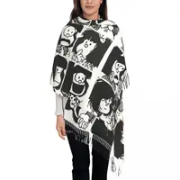 Anime Plaid Mafalda Blanket Scarf Women Luxury Winter Shawl Wraps Quino Cute Kawaii Tassel Wraps 1