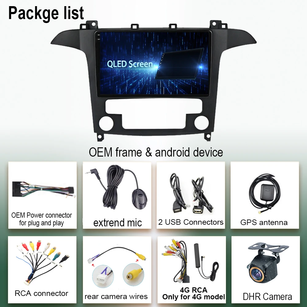 차량용 라디오 멀티미디어 네비게이션 GPS 스테레오 헤드 유닛 비디오 플레이어, QLED 스크린 대시, 안드로이드 14, 포드 S-MAX S MAX 1 2006 - 2015