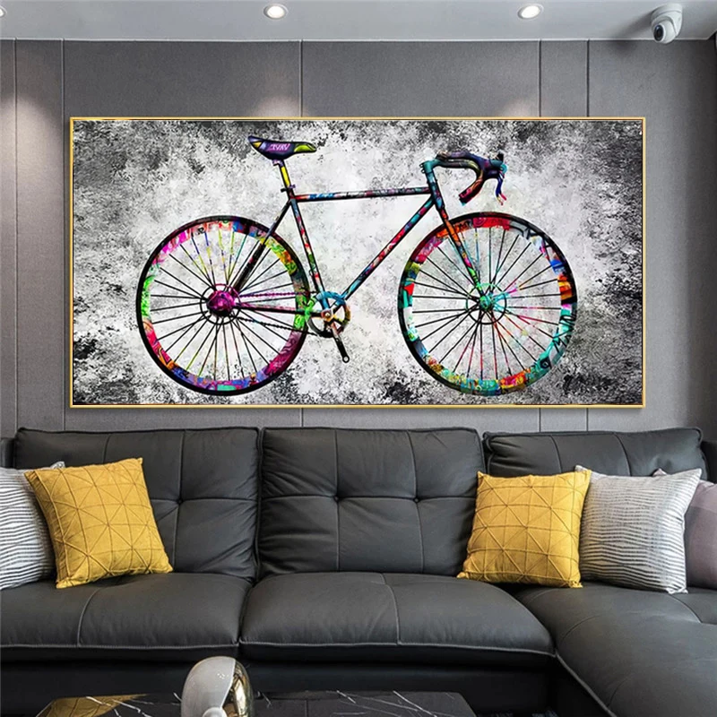 

Abstract Bicycle Graffiti Art Canvas Painting Posters and Prints Wall Art Pictures for Living Room Home Decoration Cuadros