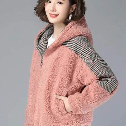 여성용 두꺼운 기모 따뜻한 가디건, 맨투맨 후드, 루즈핏, 램스울 인조 모피, 가을, 겨울, 새로운 스타일