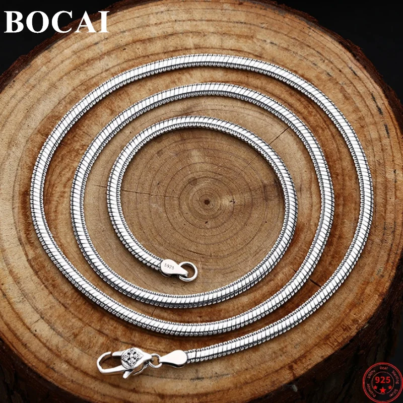 

BOCAI S925 Sterling Silver Necklaces for Women Men New Fashion 3mm Snake-Chain Vajra Pestle Punk Jewelry Free Shipping