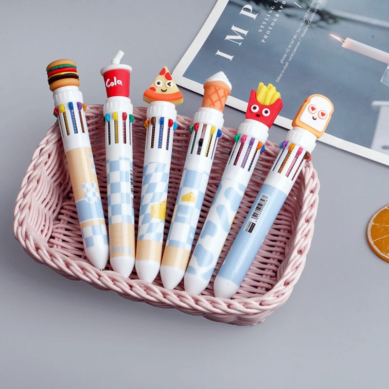 

12Pcs Creative Fast Food 10 Colors Ballpoint Pen Cute Ice Cream Pizza Cola Graffiti Kids Stationery School Office Supplies Gifts