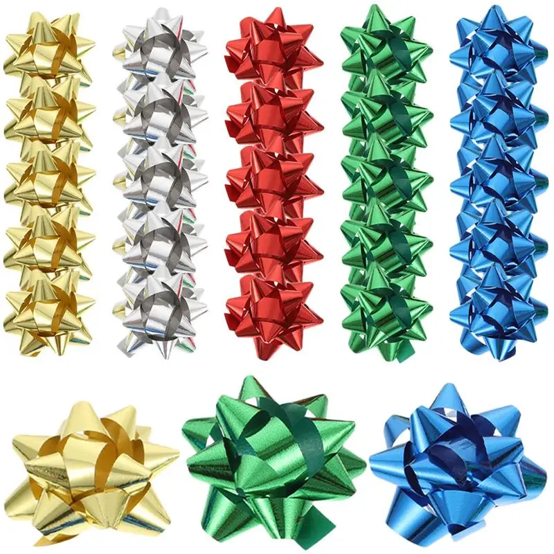 150pcs Colorful Bows Christmas Gift Wrapping Gift Box Decoration Star Ribbon for Christmas Wedding Events Birthday Decoration