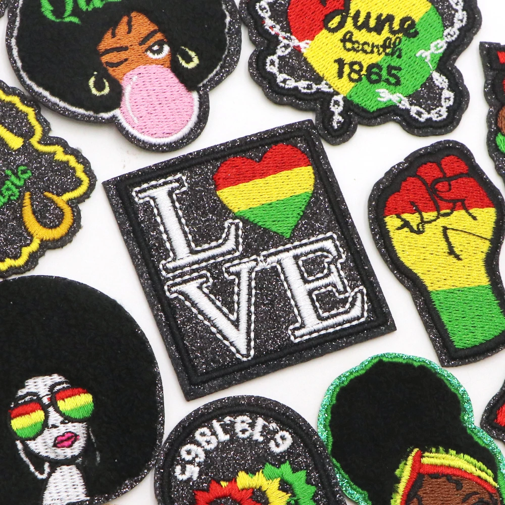 1PC Black Girl Patches zum Aufbügeln für Kleidung, Afro-Mädchen, bestickte Patches zum Aufnähen, Applikation für Kleidung, Rucksäcke – Detail 3