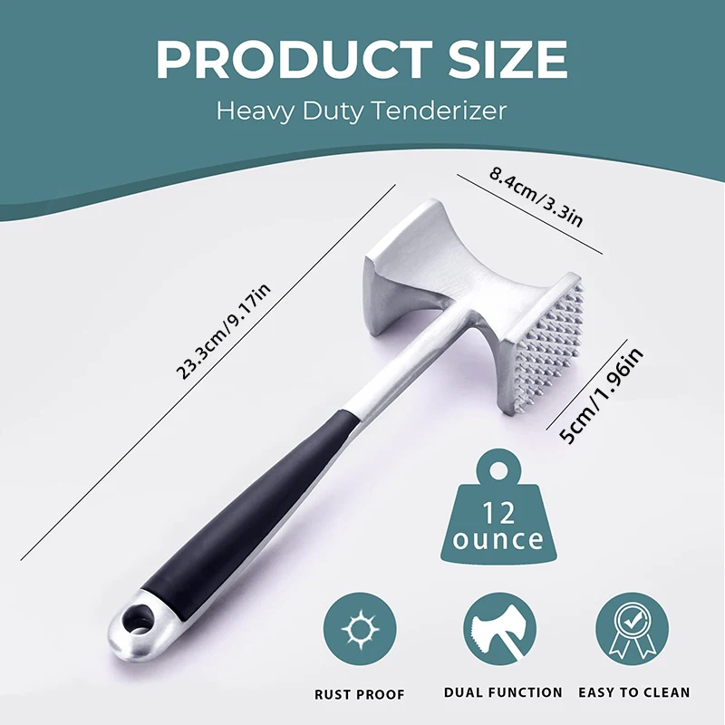 Heavy Duty Meat Tenderizer - Double Sided Meat Mallet & Pounder Tool, Rust  Proof Zinc Alloy Kitchen Hammer with Ergonomic Rubber Handle for