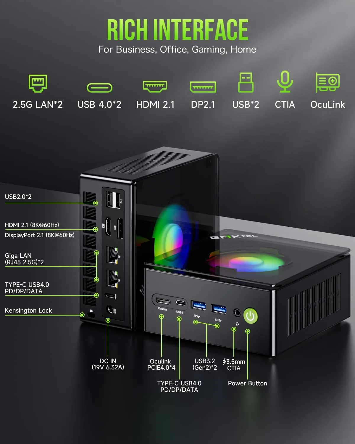 GMKtec NucBox K11 Gaming Mini Pc Ryzen 9 8945HS Windows 11 PRO DDR5 5600Mhz NVME PCIE4.0 Radeon 780M TDP 70W Oculink Port WiFi 6 3