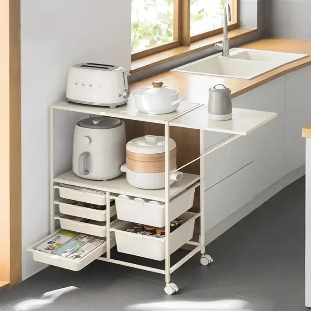 Kitchen Storage Trolley with Wheels Save Space Multi Functional Movable Handcart Cabinet Foldable Large Capacity Kitchen Island