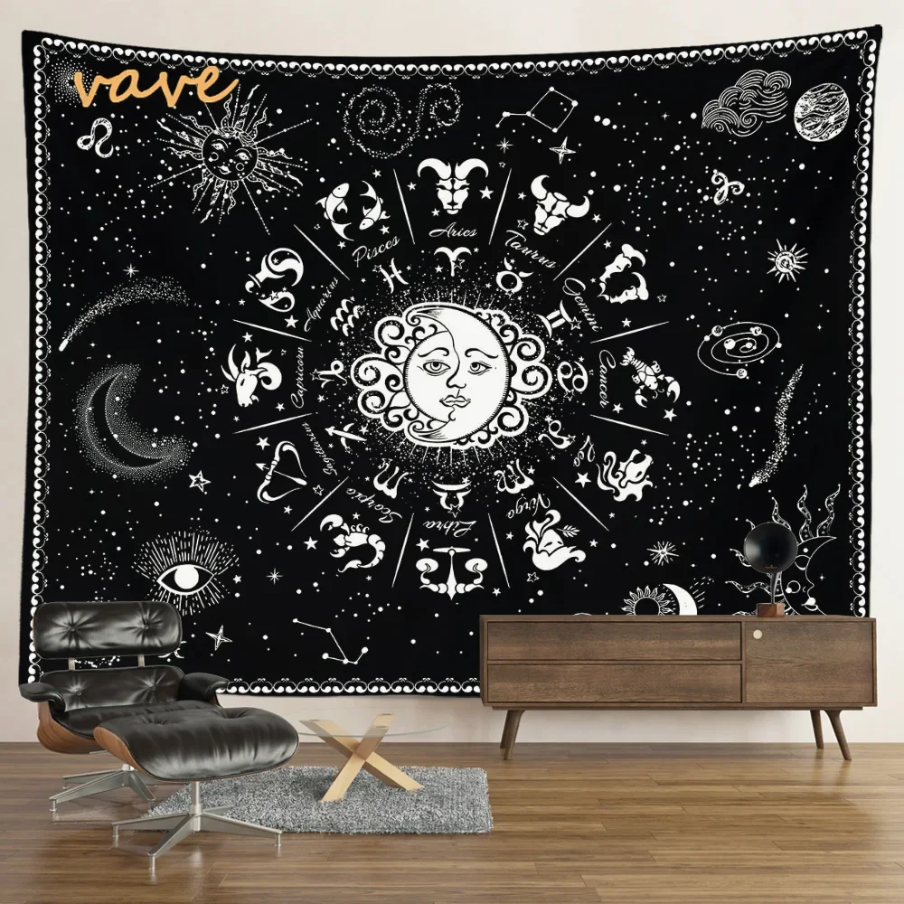 Witchcraft Astrology Mandala Tapestry Black and White Sun Moon Tarot Wall Hanging